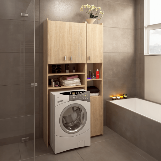 Dulap deasupra maşinii de spalat cu raft, DTD laminat stejar sonoma, Mirali 96x32x190 cm