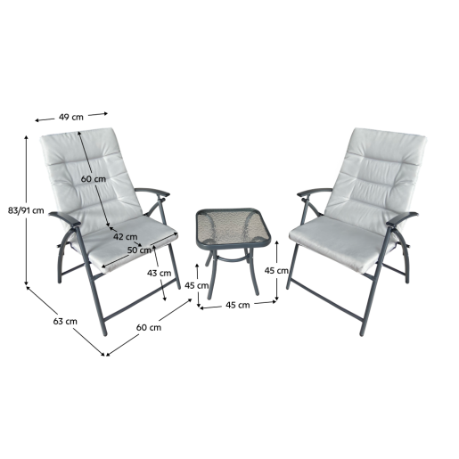 Set mobilier gradina gri Muson 45x45x45 cm, 60x63x83/91 cm