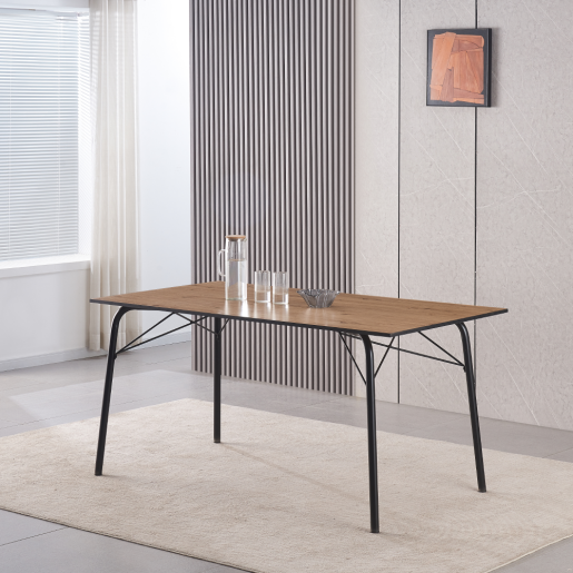 Masa dining MDF stejar artisan metal negru Nalak 160x80x75 cm