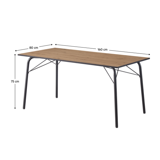 Masa dining MDF stejar artisan metal negru Nalak 160x80x75 cm