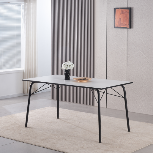 Masa dining MDF alb metal negru Nalak 160x80x75 cm