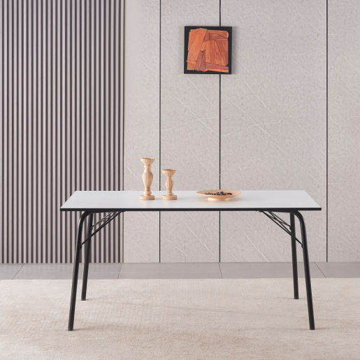 Masa dining MDF alb metal negru Nalak 160x80x75 cm