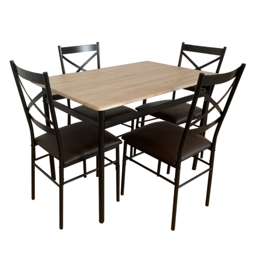Set masa 4 scaune stejar sonoma negru maro Naren 110x70x75 cm