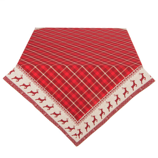 Fata masa Craciun Reni bumbac bej rosu 150x250 cm