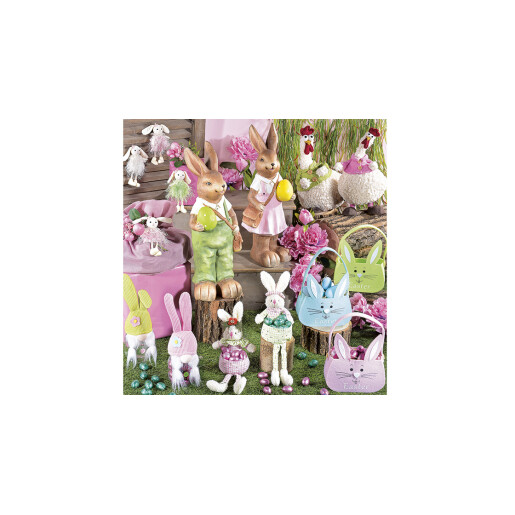 Set 3 figurine Iepurasi suspendabili din textil roz verde crem 6x14 cm