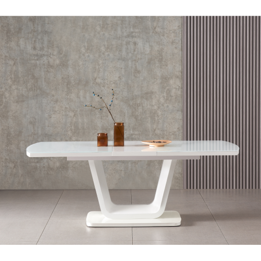Masa dining extensibila alb lucios Olav 160-200x90x75 cm