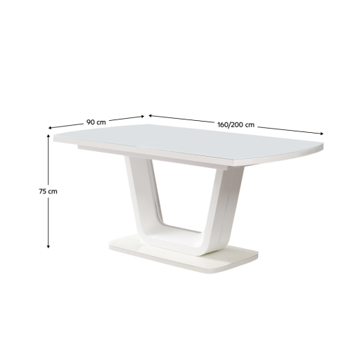 Masa dining extensibila alb lucios Olav 160-200x90x75 cm