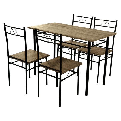 Set masa, 4 scaune mdf stejar, metal negru Paon 110x60x74 cm, 40x40x86 cm
