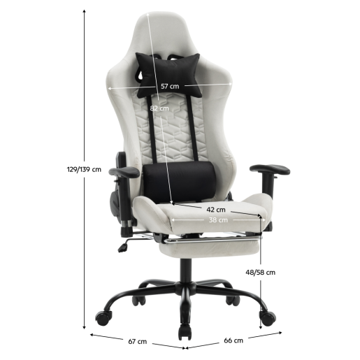 Scaun birou, gaming textil alb negru plastic negru Papibas 66x67x129-139 cm