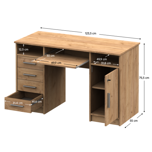 Birou DTD stejar artisan 123,5x55x75,5 cm