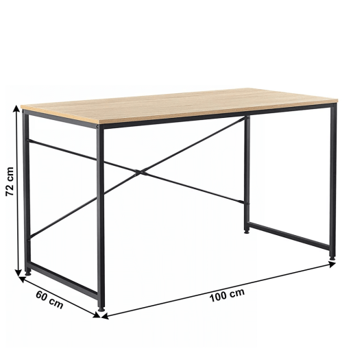 Birou cu blat mdf natur stejar si picioare metal negru Mellora 100x60x72 cm