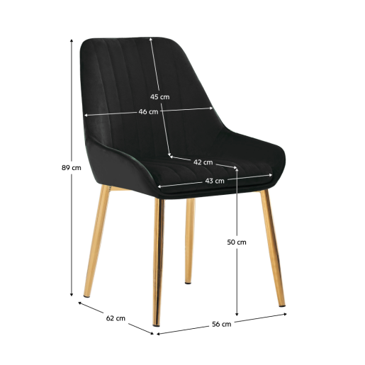 Scaun catifea neagra crom auriu Perlia 56x62x89 cm 