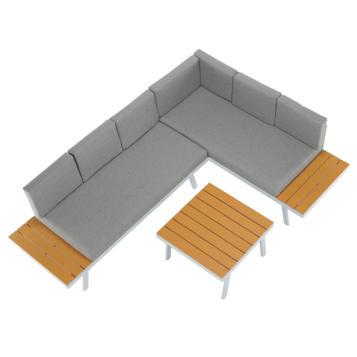 Set mobilier gradina otel alb stejar gri Pelor 258/182x75x65/79 cm, 70x70x45 cm