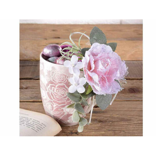 Set 3 Bujori artificiali roz verzi 17 cm