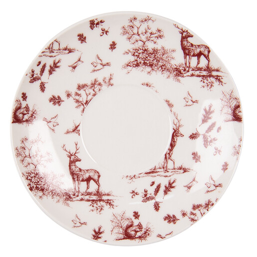 Set ceasca cu farfurioara portelan bej rosu Ren 12x9x6 cm, 14x2 cm, 200 ml