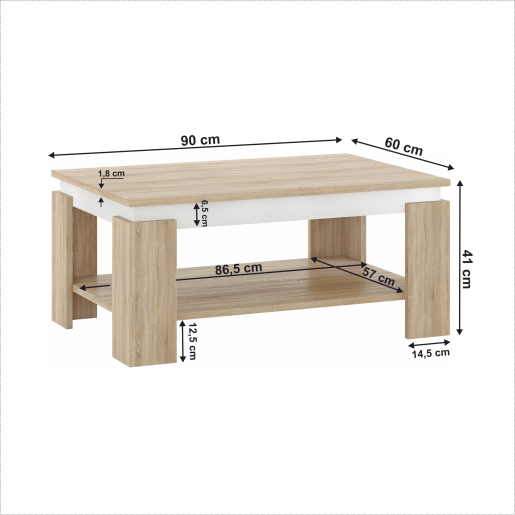 Masuta de cafea HDF stejar sonoma alb Pianini 90x60x41 cm 