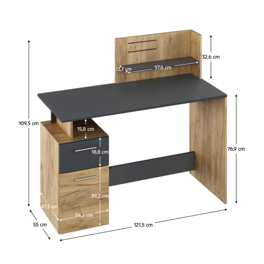 Birou DTD stejar artisan grafit Platon 121,5x55x109,5 cm