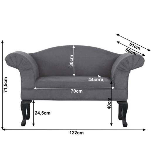 Canapea cu tapiterie textil gri si picioare lemn negru Fabricio 122x51x71.5 cm