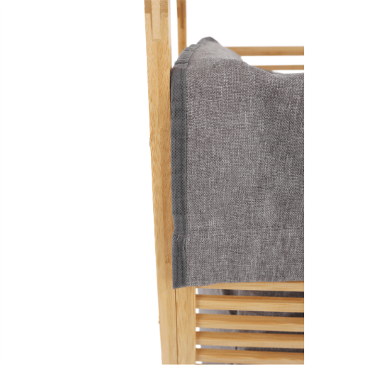 Cos rufe din bambus natur si textil gri Poko 40x35x60 cm