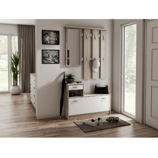 Set mobilier hol pal stejar sonoma alb Mecki 100x26x190 cm