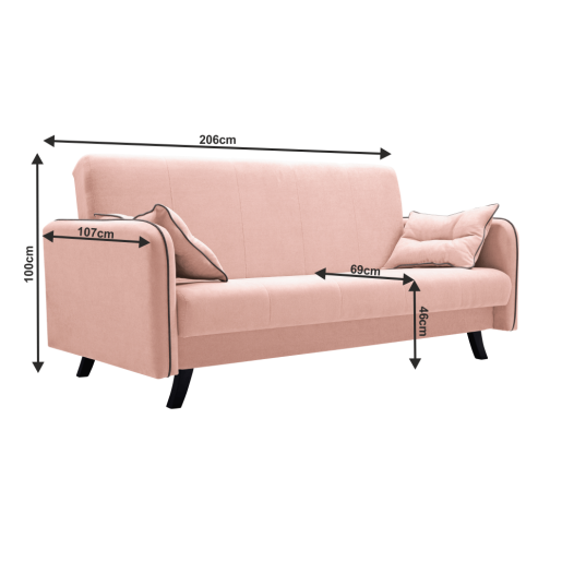 Canapea extensibila cu tapiterie roz pudra Primo 206x107x100 cm