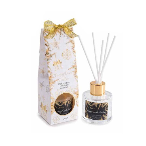 Parfum camera cu betisoare Craciun aroma Poppy Dark Amber Ø 5 cm x 15 H, 40 ml 