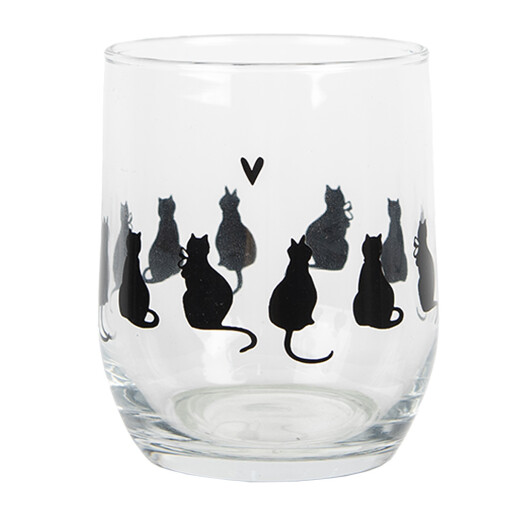 Set 6 pahare sticla neagra transparenta Pisicute Ø 8x9 cm / 300 ml