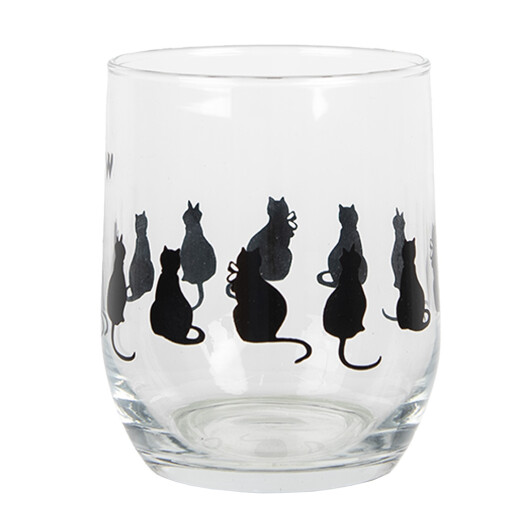 Set 6 pahare sticla neagra transparenta Pisicute Ø 8x9 cm / 300 ml