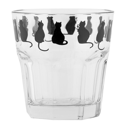 Set 6 pahare sticla neagra transparenta Pisicute Ø 8x8 cm / 200 ml
