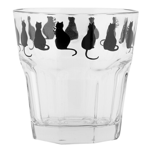 Set 6 pahare sticla neagra transparenta Pisicute Ø 8x8 cm / 200 ml