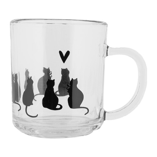 Set 6 cani sticla neagra transparenta Pisicute 11x8x9 cm / 200 ml