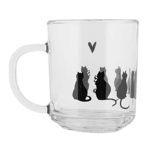 Set 6 cani sticla neagra transparenta Pisicute 11x8x9 cm / 200 ml