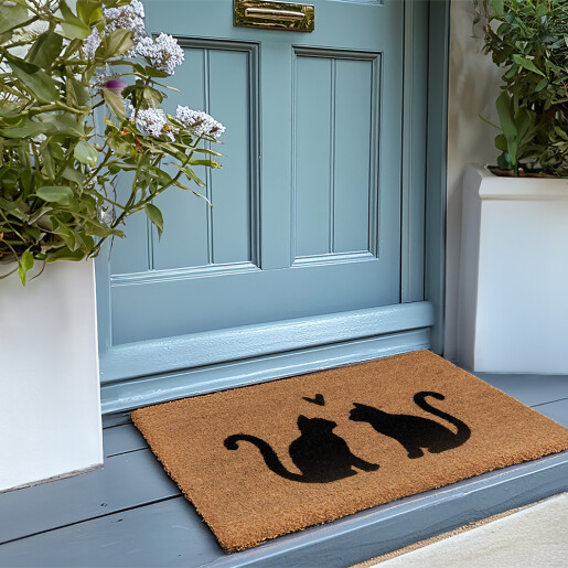 Covoras intrare casa fibre cocos maro negru Pisicute 60x40x2 cm