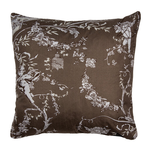 Fata perna textil maro negru alb matlasat Flowers 40x40 cm