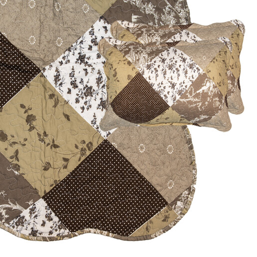 Cuvertura textil matlasat maro alb Flowers 180x250 cm