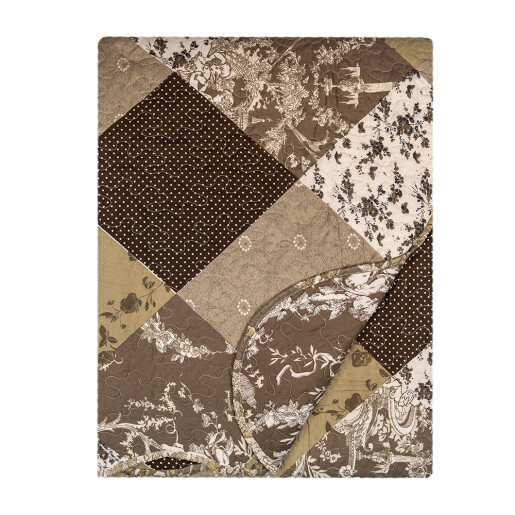 Cuvertura textil matlasat maro alb Flowers 180x250 cm