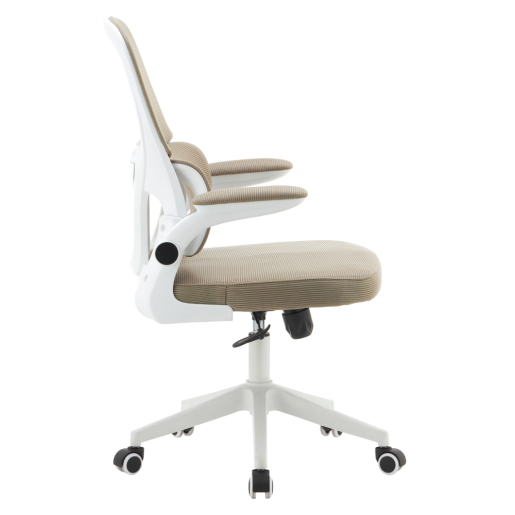 Scaun birou textil plasa bej metal alb Rakin 63x60x100-108 cm