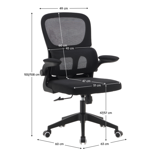 Scaun birou textil plasa neagra crom Rakin 63x60x100-108 cm