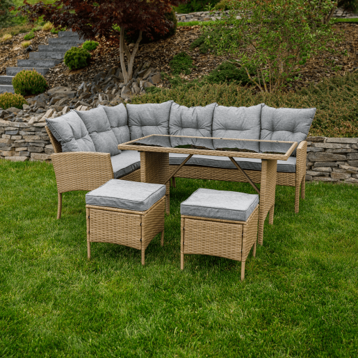 Set mobilier gradina ratan sintetic natur gri Randi 194/144x54x82 cm