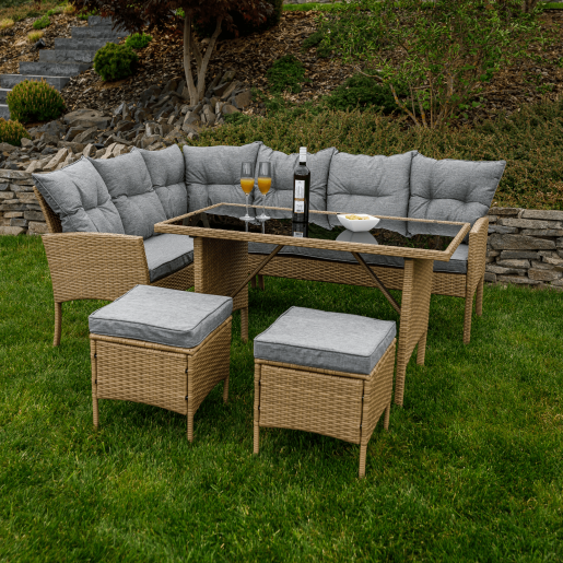 Set mobilier gradina ratan sintetic natur gri Randi 194/144x54x82 cm