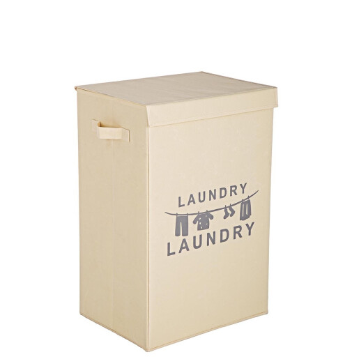 Cos rufe pliabil cu capac textil crem Laundry 40x30x60 cm