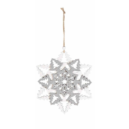 Decoratiune suspendabila din lemn alb argintiu model Fulg 16x18 cm