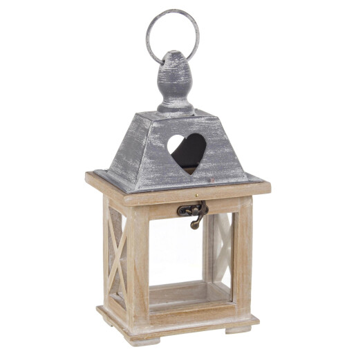 Felinar lemn metal bej gri Alinka 13x10x24h Felinar lemn metal bej gri Alinka 13x10x24h