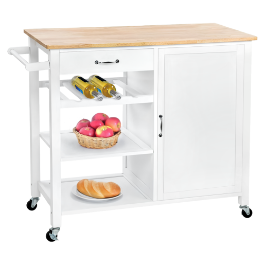 Carucior servire mdf alb furnir stejar Robins 101x49x90,7 cm