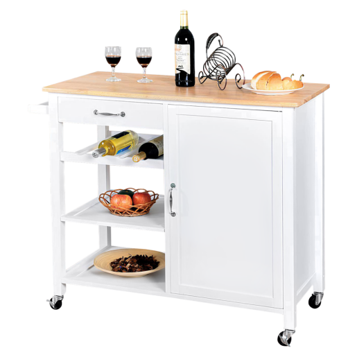 Carucior servire mdf alb furnir stejar Robins 101x49x90,7 cm