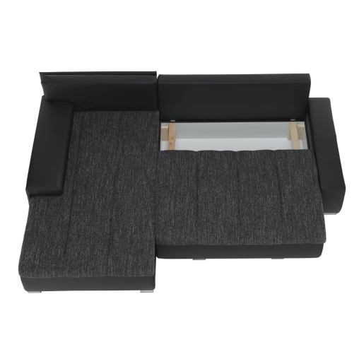 Coltar extensibil cu tapiterie piele ecologica si textil negru TRAMP 257x180x83 cm