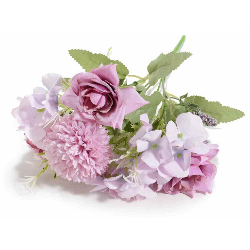 Buchet Hortensii si Trandafiri artificiali roz verzi 30 cm