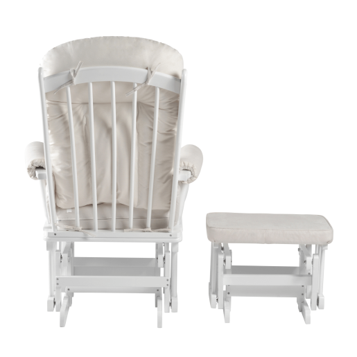 Fotoliu balansoar cu suport pentru picioare lemn alb textil crem Saford 71x81x104 cm, 50x39x38 cm