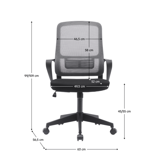 Scaun birou gri negru Salomo 63x56.5x99-109 cm