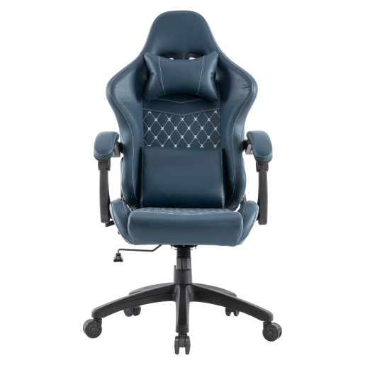 Scaun birou, gaming  piele ulei-ceruita albastra plastic negru Samie 72x70x130-139 cm